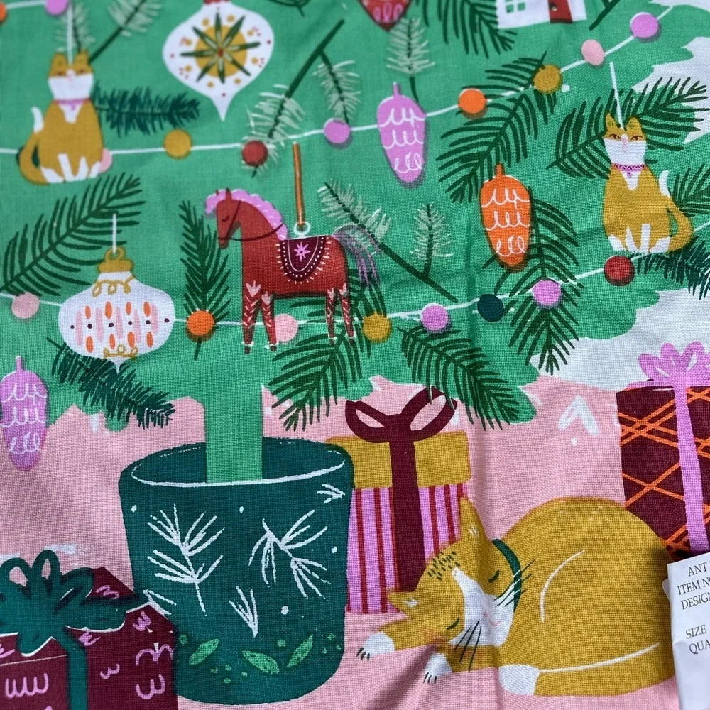Anthropologie- Decorated Christmas Tree With Bells Dish Towel